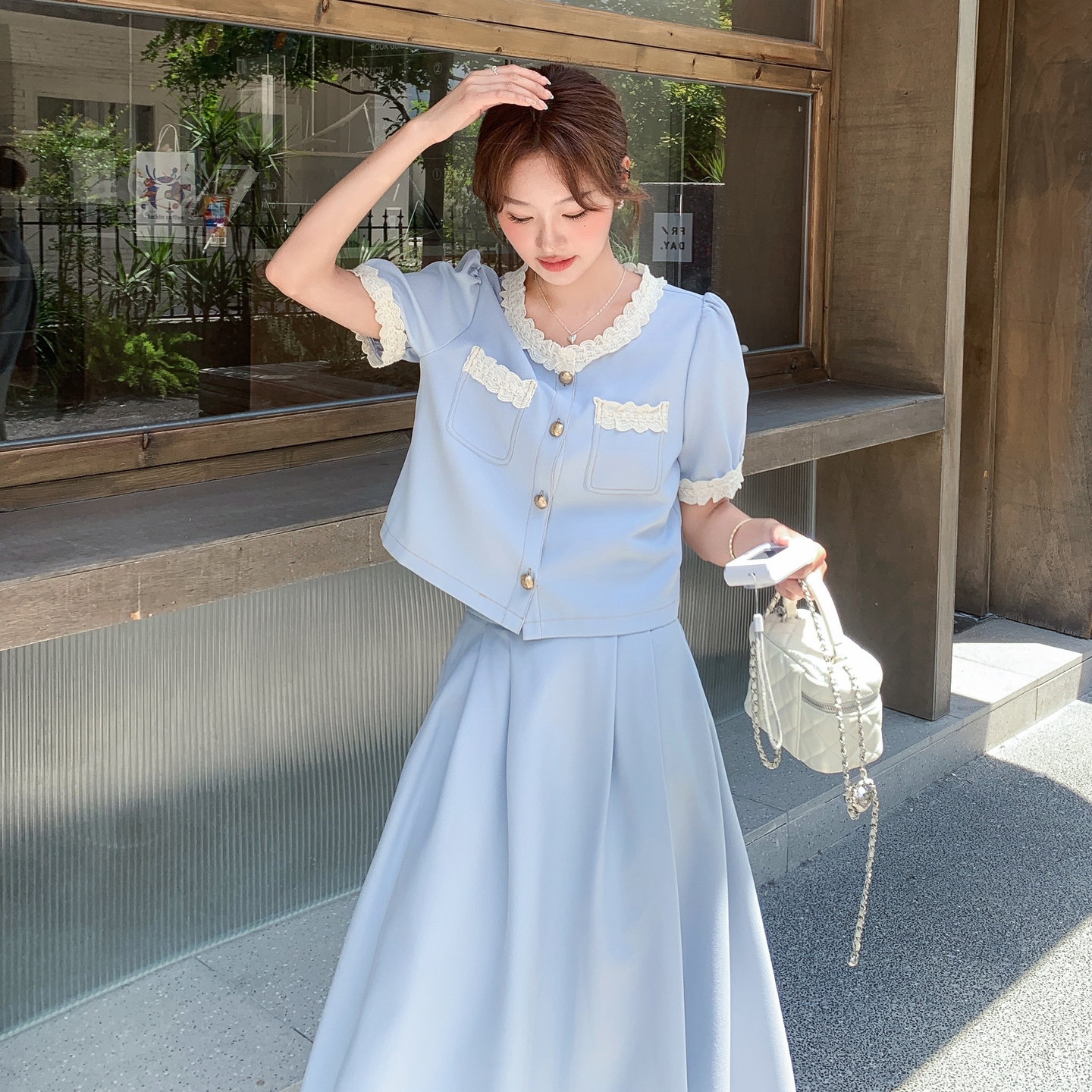 法式轻奢小香风套装2025新款新款小个子时尚名媛短袖半裙两件套，女装套装/套裙，西子