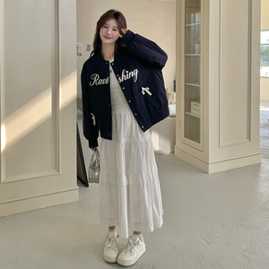 蓝色学院风棒球服外套女2025春秋季新款休闲韩系显瘦短款夹克上衣图片