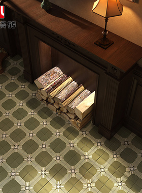 法式复古绿色花砖200x200厨房卫生间阳台背景墙瓷砖餐厅店铺地砖