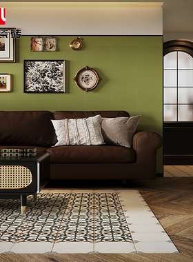 阿伦瓷砖 法式复古花片厨卫阳台客厅地砖墙砖 绿色瓷砖复古花砖