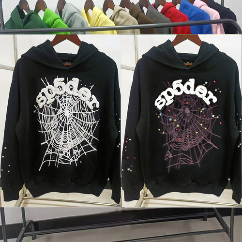 外贸原版重磅450G糕绒加厚卫衣发泡印蜘蛛网连帽衫Sp5der hoodies