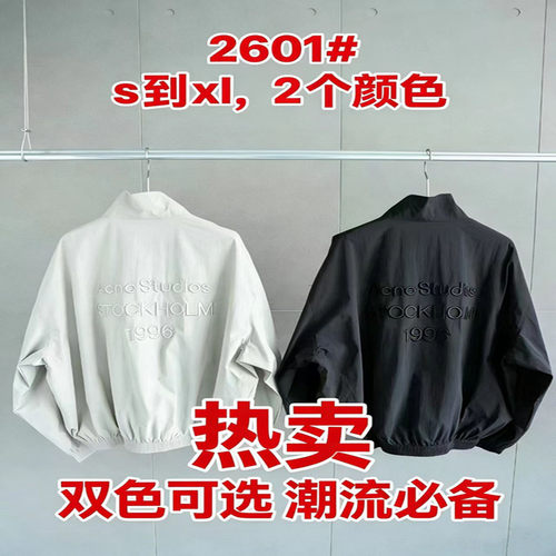 跨境纯元A-C经典背面立体刺绣字母廓形宽松夹克拉链外