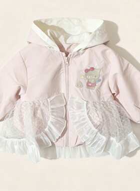 哇小哇女童粉色HelloKitty网纱外套 秋季连帽公主风薄款冲锋衣