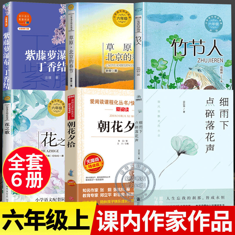 六年级上册必读课外阅读书籍必读正版推荐课内作家作品花之歌草原北京的春节朝花夕拾鲁迅紫藤萝瀑布丁香结竹节人细雨下点碎落花声