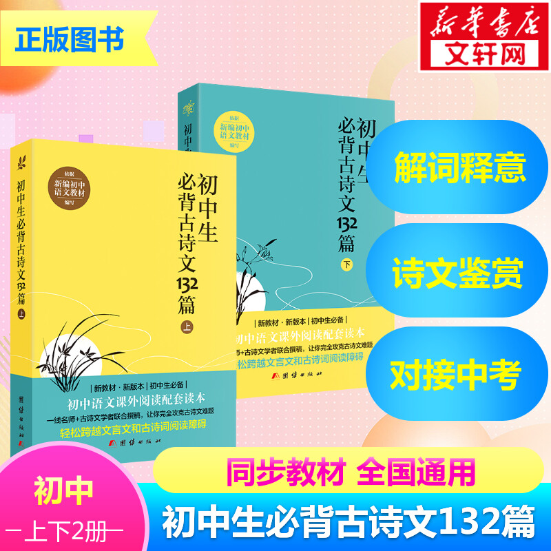 【2023新版】初中生必背古诗文132篇上下全2册人教版部编语文教材初中文言文全解阅读训练138篇中学生古诗词208篇全集七八九年级-封面