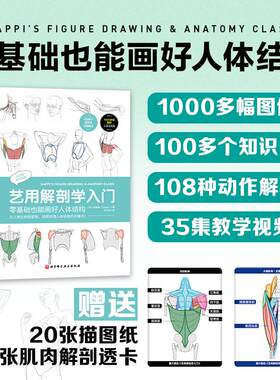 【赠2张肌肉解剖透卡+20张纸质版人体素材图+20张描图纸】艺用解剖学入门 李瑞恩 绘画零基础学习者人体绘画解剖学指南正版书籍