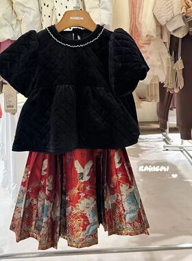 女童加绒马面裙冬装洋气女宝宝红色公主裙满月礼服过年新年拜年服