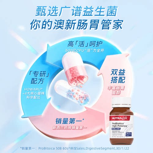 Nutralife新西兰进口益生菌成人高活菌肠胃呵护胶囊30粒