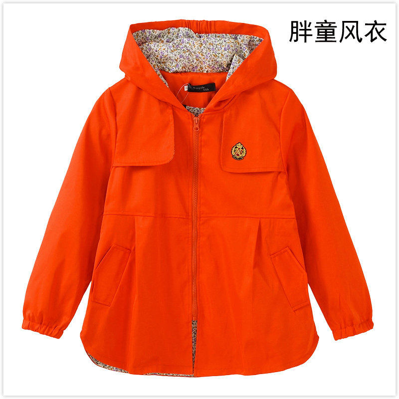 断码特价胖女童裙式下摆显瘦连帽中长款风衣中小学生全棉休闲外套