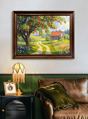 餐厅装饰画餐厅玄关挂画欧式手绘油画中古风法式美式苹果树风景