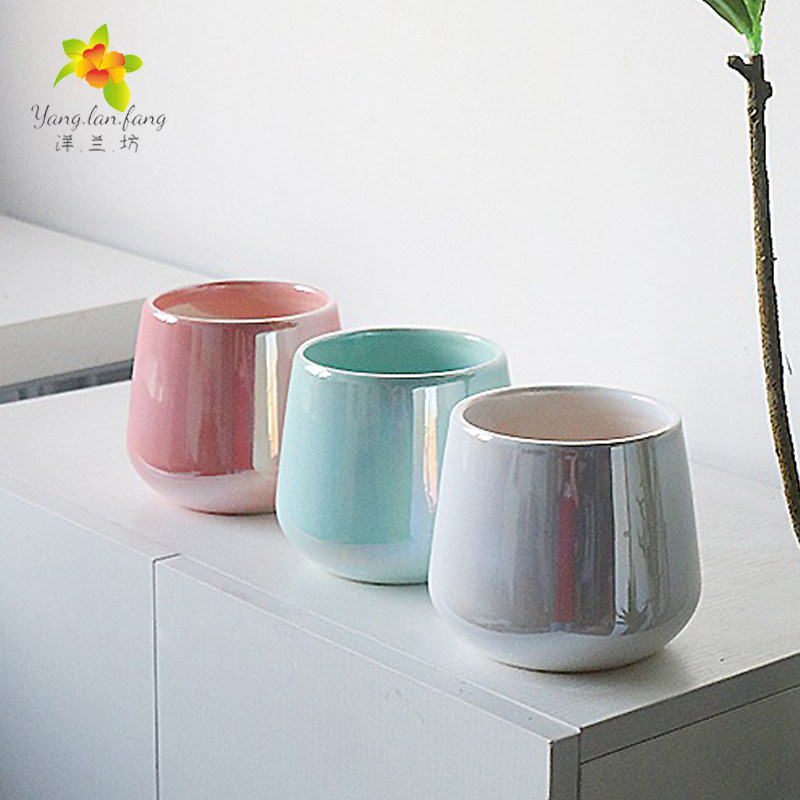 洋兰坊 蝴蝶兰陶瓷花盆 珍珠白极光贝壳珍珠质感田园风格桌面