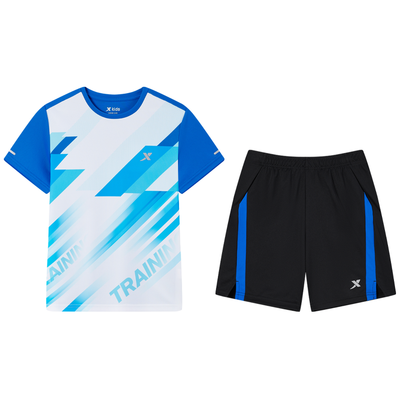 特步童裝男童足球服套裝2025年夏季新款兒童運動服短袖運動兩件套