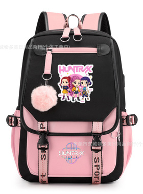 黑粉demonhunters周边书包双肩包格子帆布书包学生时尚背包