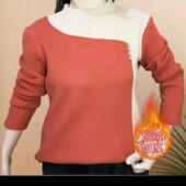 高端秋冬加绒新款 洋气T恤拼色加厚保暖上衣 半高领长袖 时尚 打底衫