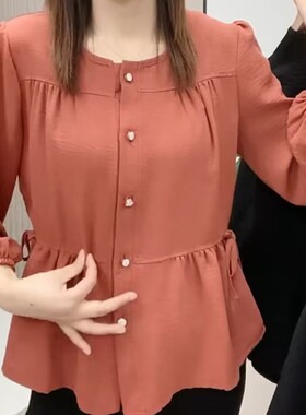 收腰遮肚子上衣八分袖衬衫女