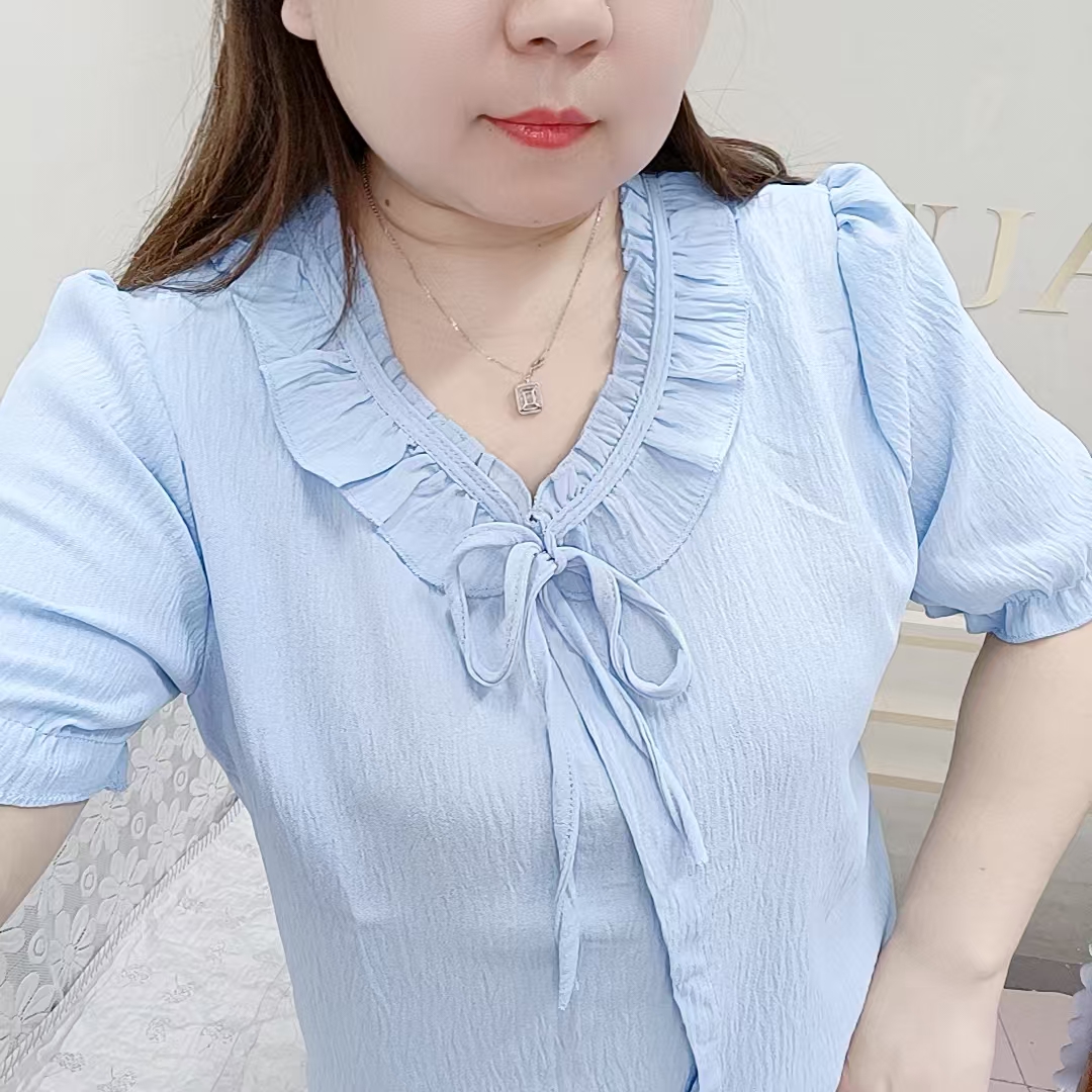 法式雪紡襯衫女短袖襯衣夏季新款寬松顯瘦上衣媽媽漂亮減齡小衫薄