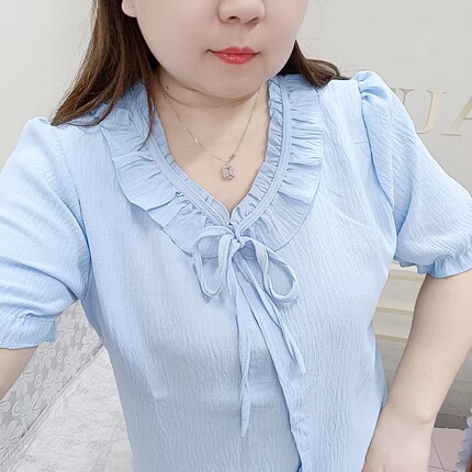 法式雪纺衬衫女短袖衬衣夏季新款宽松显瘦上衣妈妈漂亮减龄小衫薄