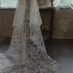 cheli丘林手作小众轻奢风刺绣蕾丝头纱复古盖茨比风新娘修身主纱