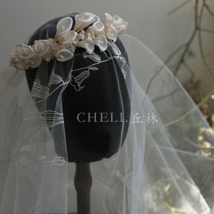 cheli丘林原创手作小众设计手工花轻奢法式马蹄莲花环复古新娘