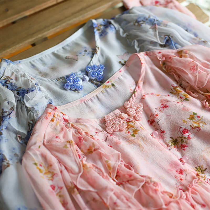 碎花真丝衬衫夏季泡泡设计感小众