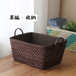 包邮简约草编收纳篮收纳筐储物筐内衣化妆品筐玩具筐零食篮子