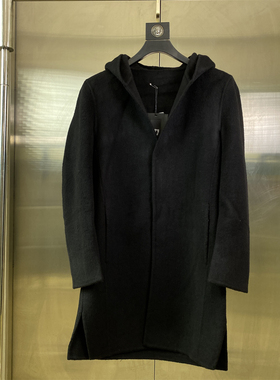 专柜48码商务休闲连帽毛呢大衣男冬季中长款黑色保暖外套D39