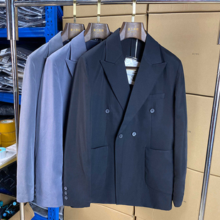 雙排扣外套潮男創駁領西服上衣休閑便西C19 微瑕春秋輕熟風單西裝