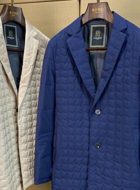 春秋男士菱形格商务休闲棉服西装领薄棉衣外套时尚简约单西D41
