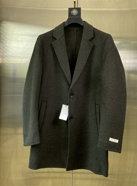 专柜50码商务风60羊毛西装领中长款毛呢大衣男冬季黑色外套D23