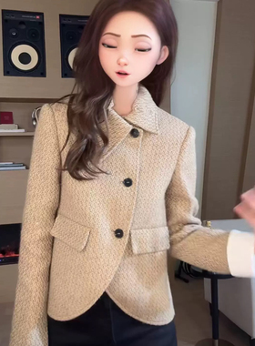 “圣克鲁斯”澳洲绵羊毛复古英伦风弧形下摆外套SC22862气质时尚