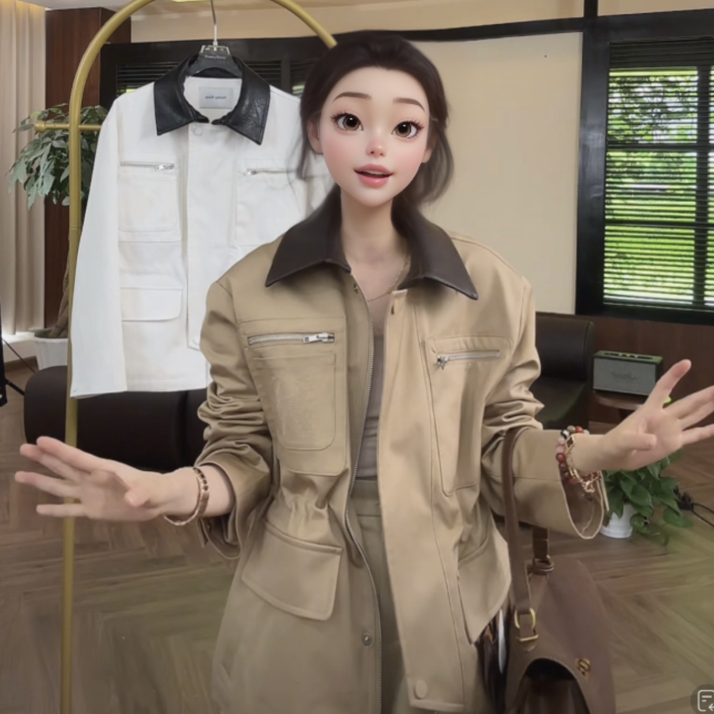 杨紫同款女翻领工装风夹克设计款外套