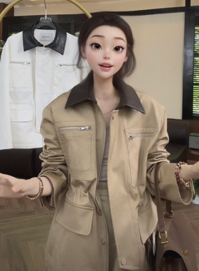 杨紫同款女翻领工装风夹克设计款外套