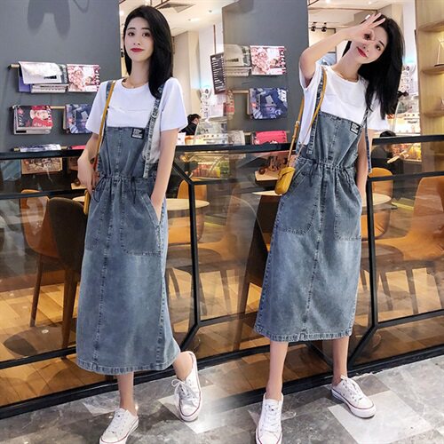 牛仔背带裙套装两件套连衣裙2019夏新款休闲宽松减龄流行过膝长裙|ruв категории Женская одежда, платье - от Buy2taobao.com для оказания профессиональной услуги покупки агента Taobao