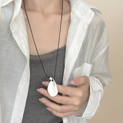 【哑光沙金银叶子】日系吊坠项链女高级感长款百搭配饰复古毛衣链