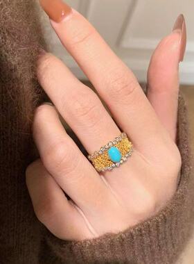 【拜占庭蓝梦】爆款蕾丝花纹蓝松石戒指高级感独特小众设计感指