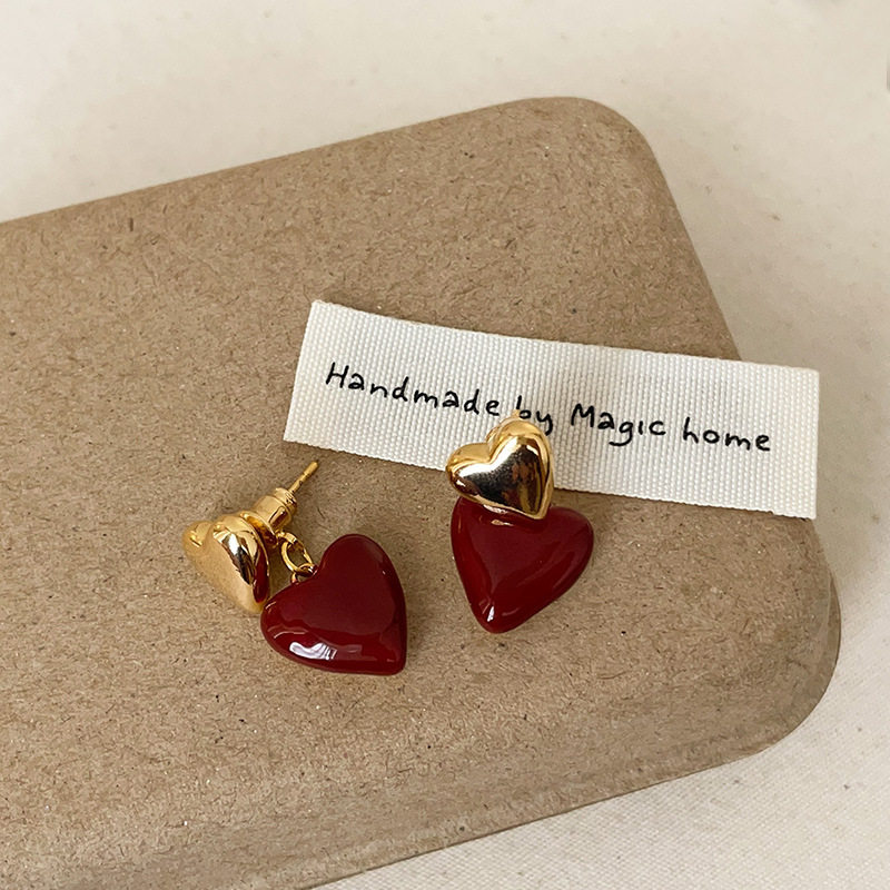 S925银针安可拉红色滴油爱心耳钉女文艺复古甜美时尚个性气质百搭,饰品/流行首饰/时尚饰品新,耳环,淘宝优惠券,粉丝福利购,淘宝优惠卷