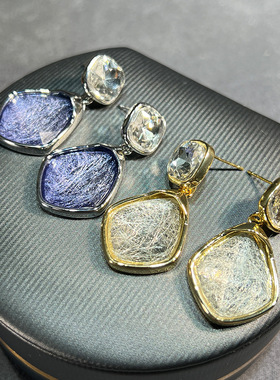 跨境几何切面蓝色灰色紫色水晶轻奢小众设计感韩百搭S925银针耳环