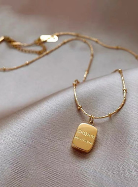花花世界 小金砖项链轻奢小众高级感毛衣链锁骨链配饰不易掉色