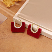 跨境复古红色丝绒耳扣高级感超闪锆石包包耳环小众设计气质耳饰女