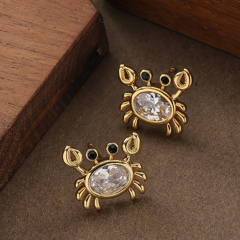 跨境时尚个性设计感镶钻锆石螃蟹耳钉小众气质时髦高级感银针耳饰,饰品/流行首饰/时尚饰品新,耳钉,淘宝优惠券,粉丝福利购,淘宝优惠卷