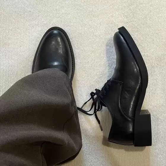 Men's Pointed Leather Shoes, Derby Shoes, Pleated Niche Thick-Soled Height-Increasing Wizard Boots, Low-Top Versatile Old Money Style Loafers