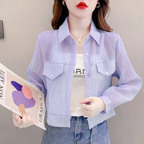 冰丝防晒衣女2026新款夏季薄款宽松显瘦小个子衬衫外搭开衫短上衣