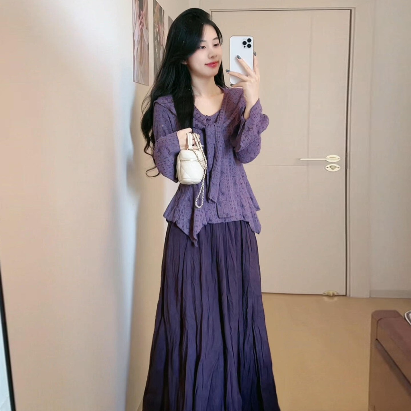 设计感披肩紫色喇叭袖小衫女2025秋冬新款时尚气质短款小众上衣