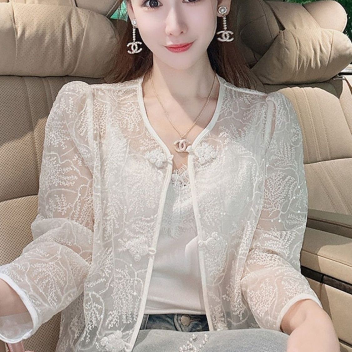 新中式薄款夏季防晒衣女2025新款高级上衣白色盘扣外套洋气空调衫