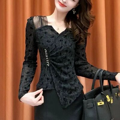 V领薄款长袖打底衫女秋季2025新款修身显瘦弹力内搭减龄T恤针织衫