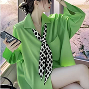 女微胖mm显瘦上衣 开春穿搭2025超火独特气质宽松通勤丝巾飘带衬衫