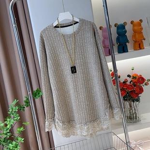 蕾丝边设计冬季加绒加厚宽松显瘦大版中长款卫衣休闲长袖上衣女
