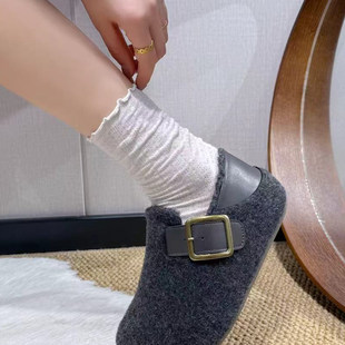 嘉俪多女欧美勃肯懒人冬季 舒适 加绒内增高圆头魔术贴保暖2025新款