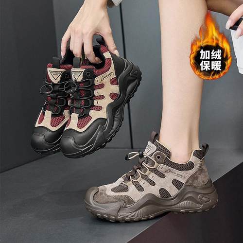 欧美老爹鞋女牛反皮圆头冬季加绒