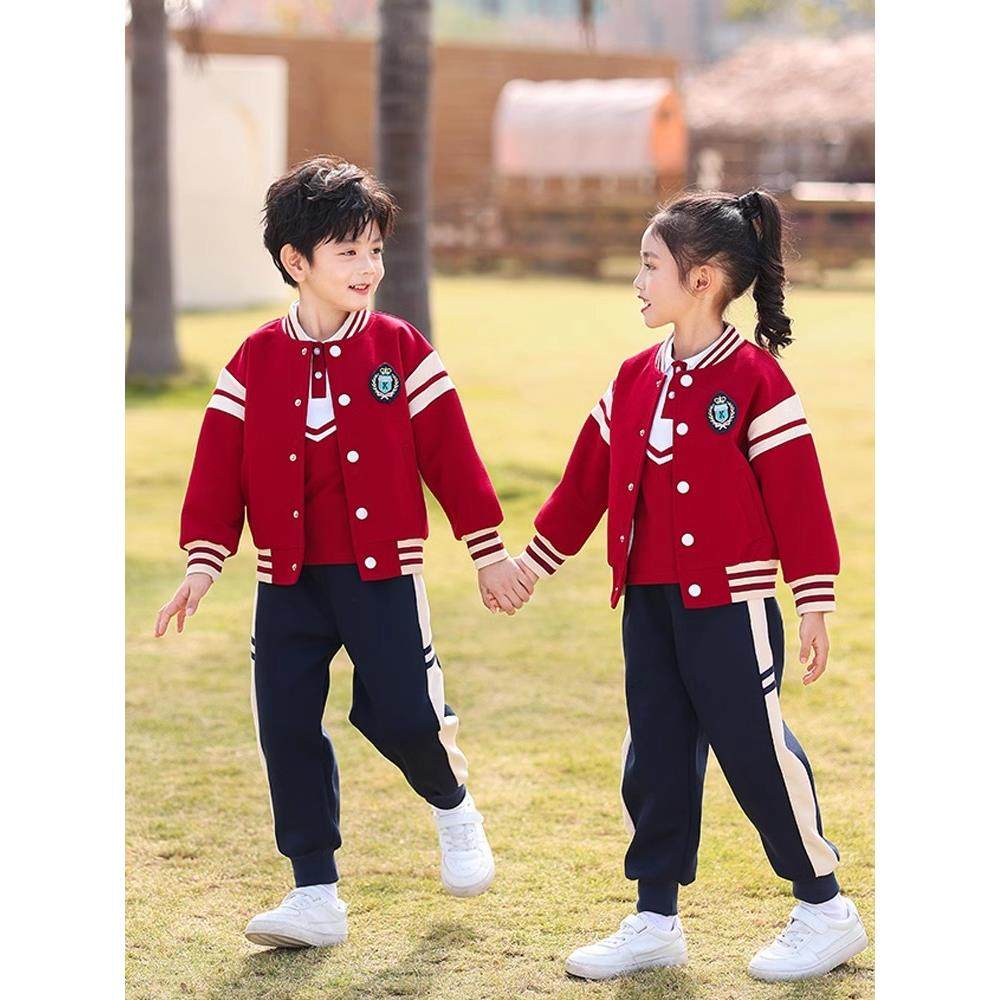 小学生校服夏季套装英伦风2班服棉春秋3四件套小班幼儿园服红色合